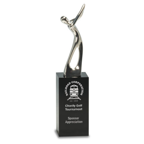 Metal Golf Figure on Black Crystal Base