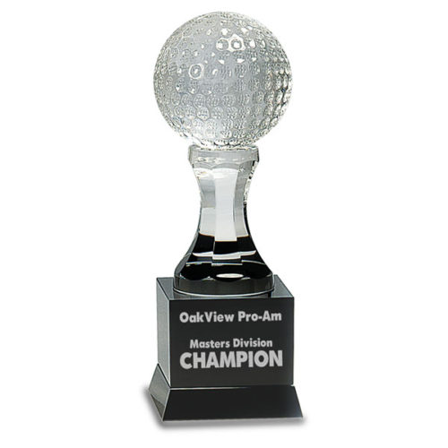 Crystal Golf Ball on Black Pedestal Base