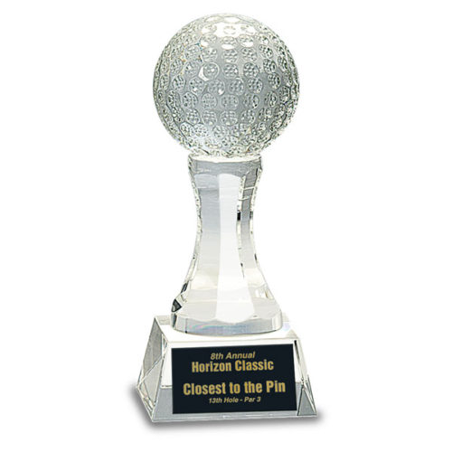 Crystal Golf Ball on Clear Pedestal