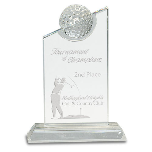 Crystal with inset Golf Ball on Clear Base