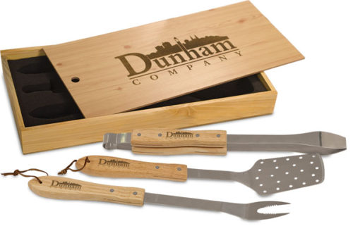 BBQ Gift Set in Pine Box with Stainless Steel & Oak Tools