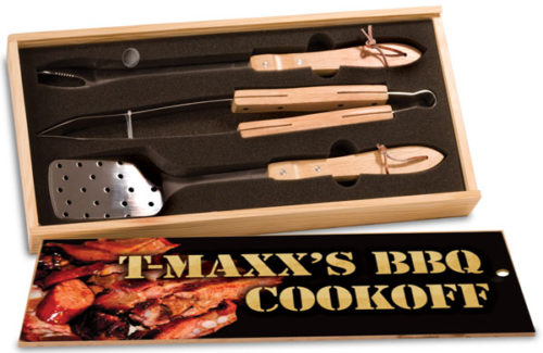BBQ Set with Customized Lid and Stainless Steel/Oak Tools