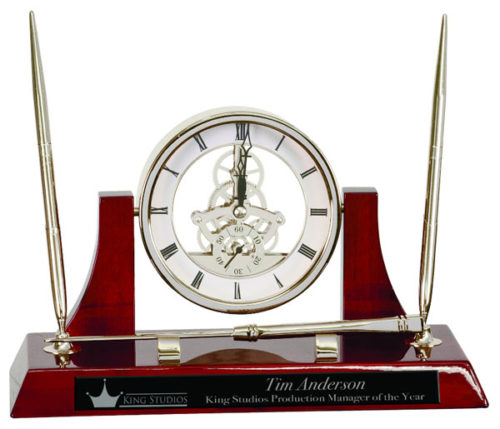 Executive Silver/Rosewood Piano Finish Clock/Pens/Ltr Opener