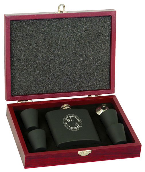 Matte Black Flask Gift Set with Rosewood Finish Box