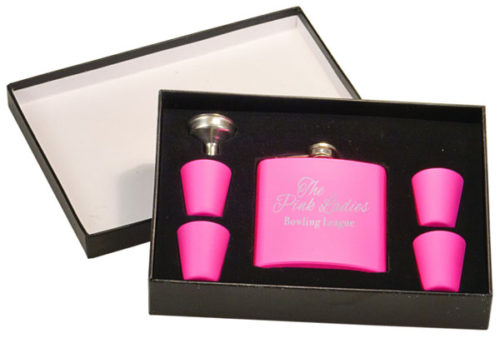 Matte Pink Flask Set in Black Presentation Box