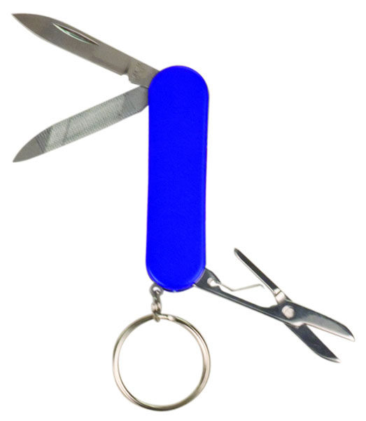 Blue Finish 3-Function Pocket Knife with Keychain