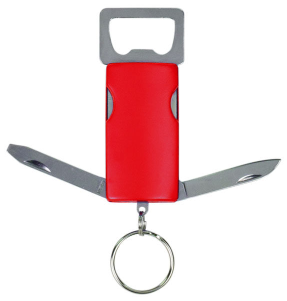 Red 4-Function Bottle Opener with Keychain