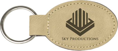 Light Brown Leatherette Oval Keychain