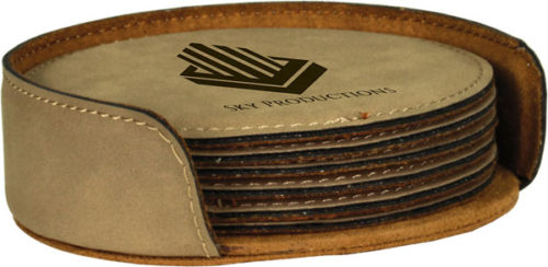 Round Light Brown Leatherette 6-Coaster Set