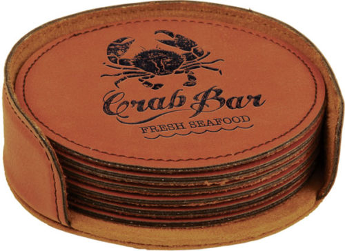 Round Rawhide Leatherette 6-Coaster Set