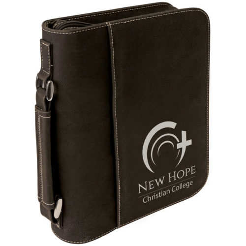 Large Black & Silver Leatherette Book/Bible Cover with Zipper & Handle