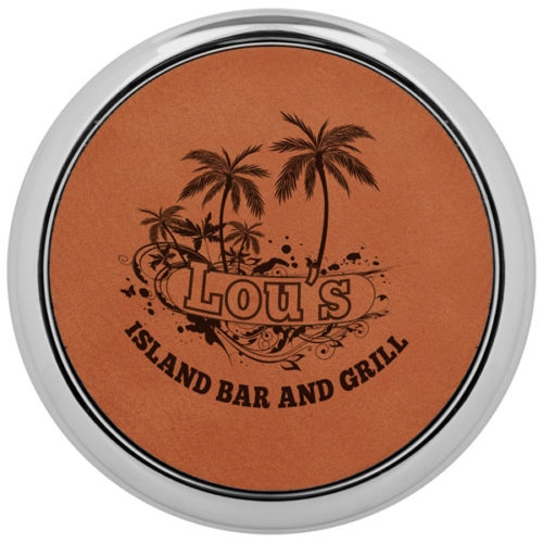 Round Rawhide Leatherette Coaster with Silver Edge