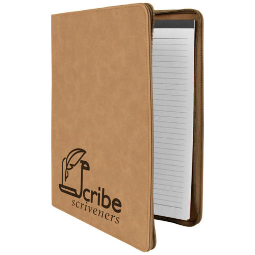 Light Brown Leatherette Portfolio with Zipper & Notepad