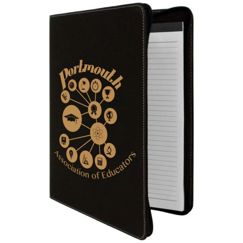 Black & Gold Leatherette Portfolio with Zipper & Notepad