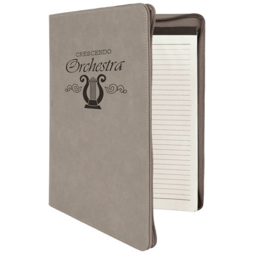 Gray Leatherette Portfolio with Zipper & Notepad