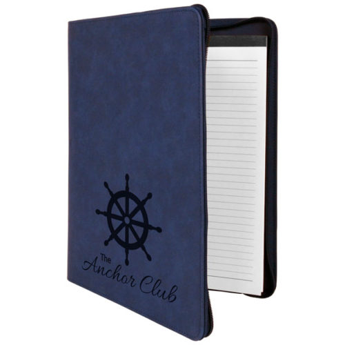 Blue Leatherette Portfolio with Zipper & Notepad