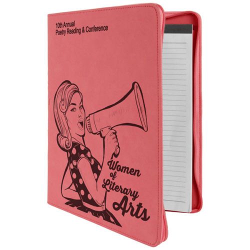 Pink Leatherette Portfolio with Zipper & Notepad