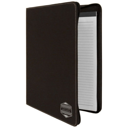 Black & Silver Leatherette Portfolio with Zipper & Notepad