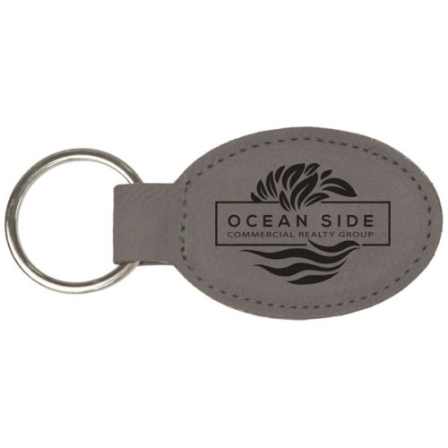 Gray Leatherette Oval Keychain