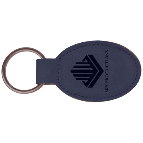 Blue Leatherette Oval Keychain