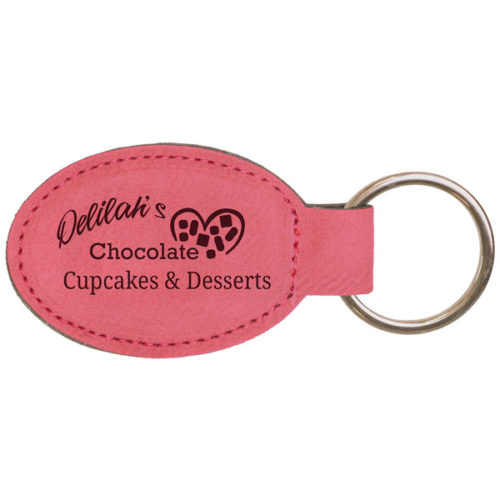 Pink Leatherette Oval Keychain