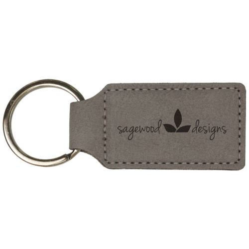 Gray Leatherette Rectangle Keychain