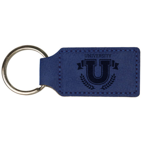 Blue Leatherette Rectangle Keychain