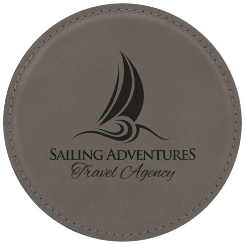 Round Gray Leatherette Coaster