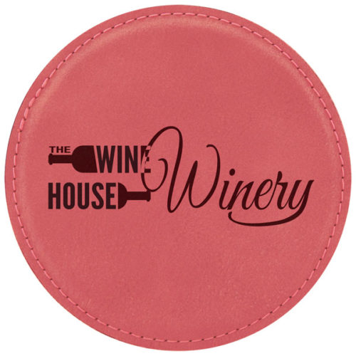 Round Pink Leatherette Coaster