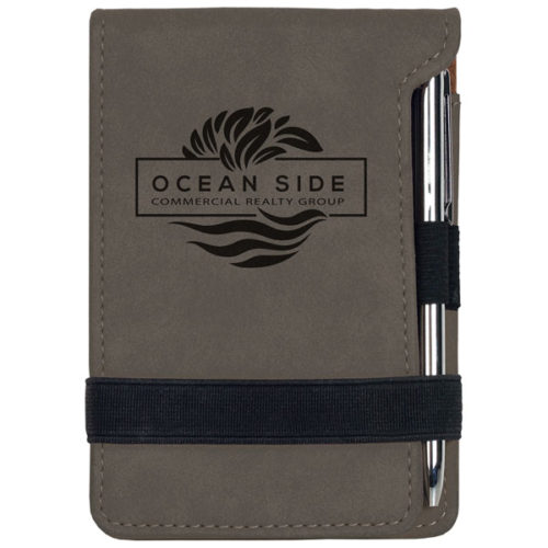 Gray Leatherette Mini Notepad & Pen