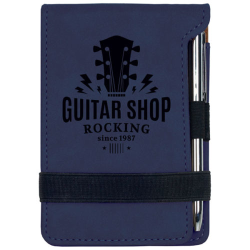 Blue Leatherette Mini Notepad & Pen