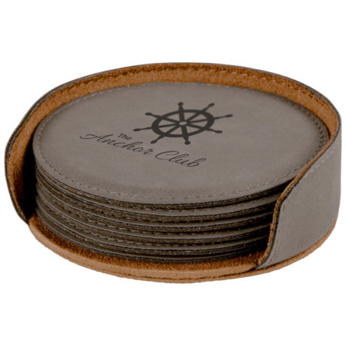 Round Gray Leatherette 6-Coaster Set
