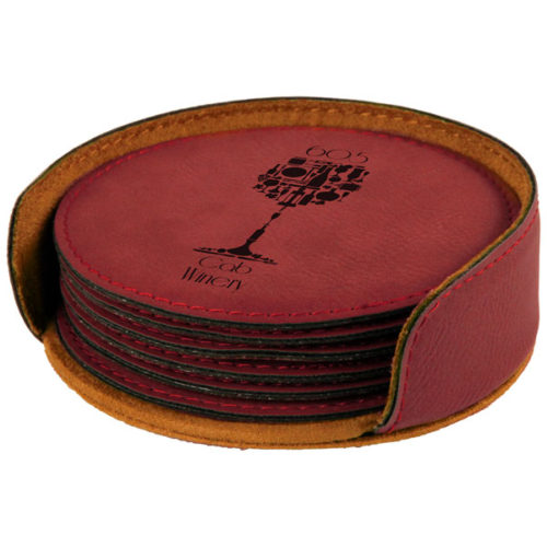 Round Rose Leatherette 6-Coaster Set