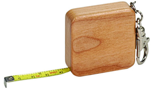 Maple Finish Square 3-Ft Tape Measure & Keychain