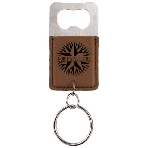 Dark Brown Leatherette Rectangle Bottle Opener Keychain