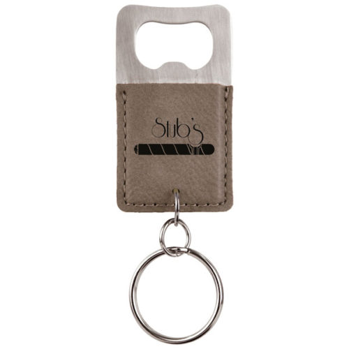 Gray Leatherette Rectangle Bottle Opener Keychain