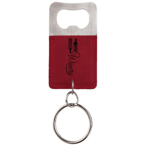 Rose Leatherette Rectangle Bottle Opener Keychain