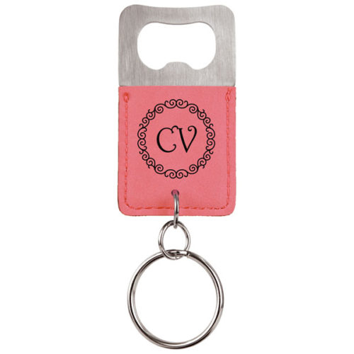 Pink Leatherette Rectangle Bottle Opener Keychain