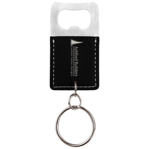 Black & Silver Leatherette Rectangle Bottle Opener Keychain