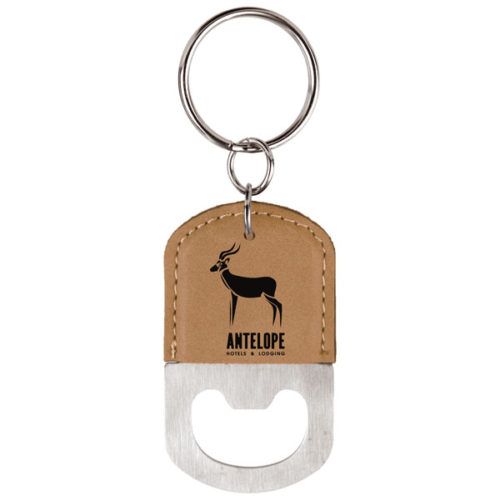 Light Brown Leatherette Oval Bottle Opener Keychain