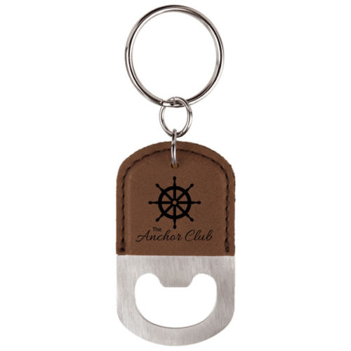 Dark Brown Leatherette Oval Bottle Opener Keychain