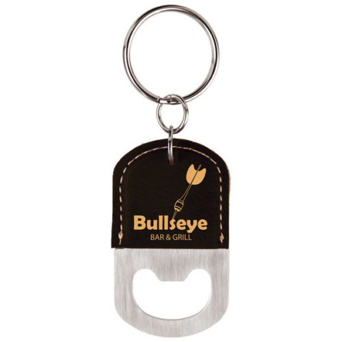 Black &Gold Leatherette Oval Bottle Opener Keychain