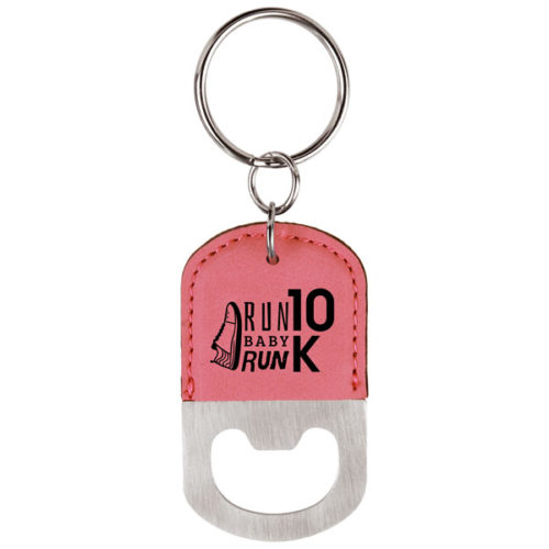 Pink Leatherette Oval Bottle Opener Keychain