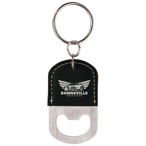 Black & Silver Leatherette Oval Bottle Opener Keychain