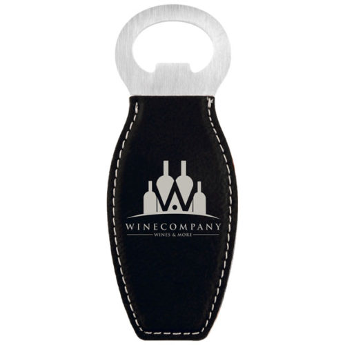 Black & Silver Leatherette Magnetic Bottle Opener