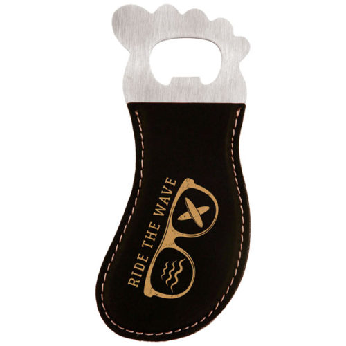 Black & Gold Leatherette Foot Shaped Magnetic Bottle Opener