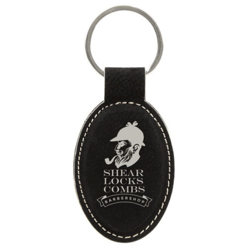 Black & Silver Leatherette Oval Keychain