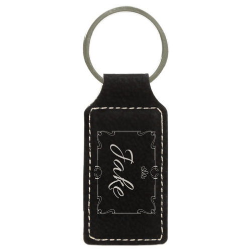 Black & Silver Leatherette Rectangle Keychain