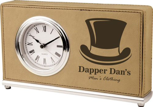 Light Brown Leatherette Horizontal Desk Clock