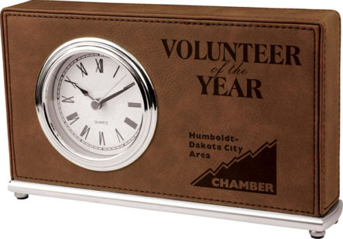 Dark Brown Leatherette Horizontal Desk Clock